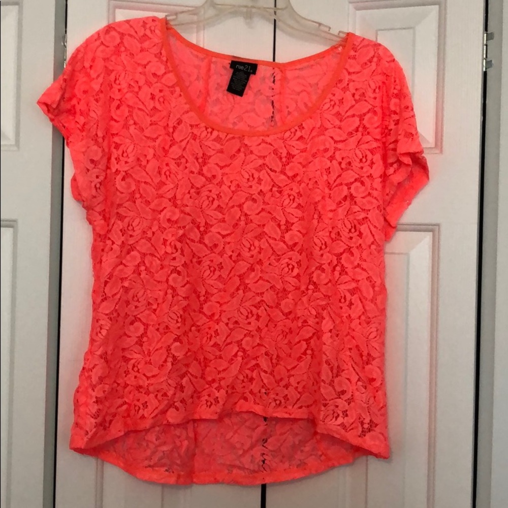 Rue 21 Women’s Neon Orange Lace Top size XL
